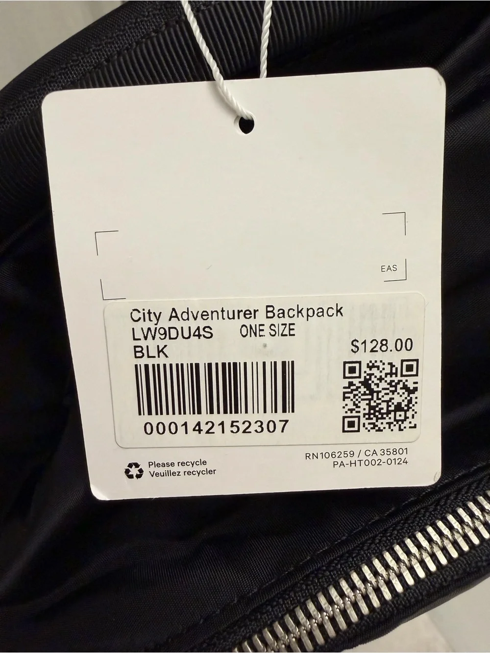 lululemon athletica Black Nylon Backpack with Silver Zippers